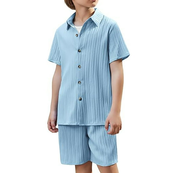 Stylish Boys Outfits and Sets Relaxed Summer Wear Textured Short Sleeve Tops and Shorts for Casual Outdoor Activities Ages 5-14