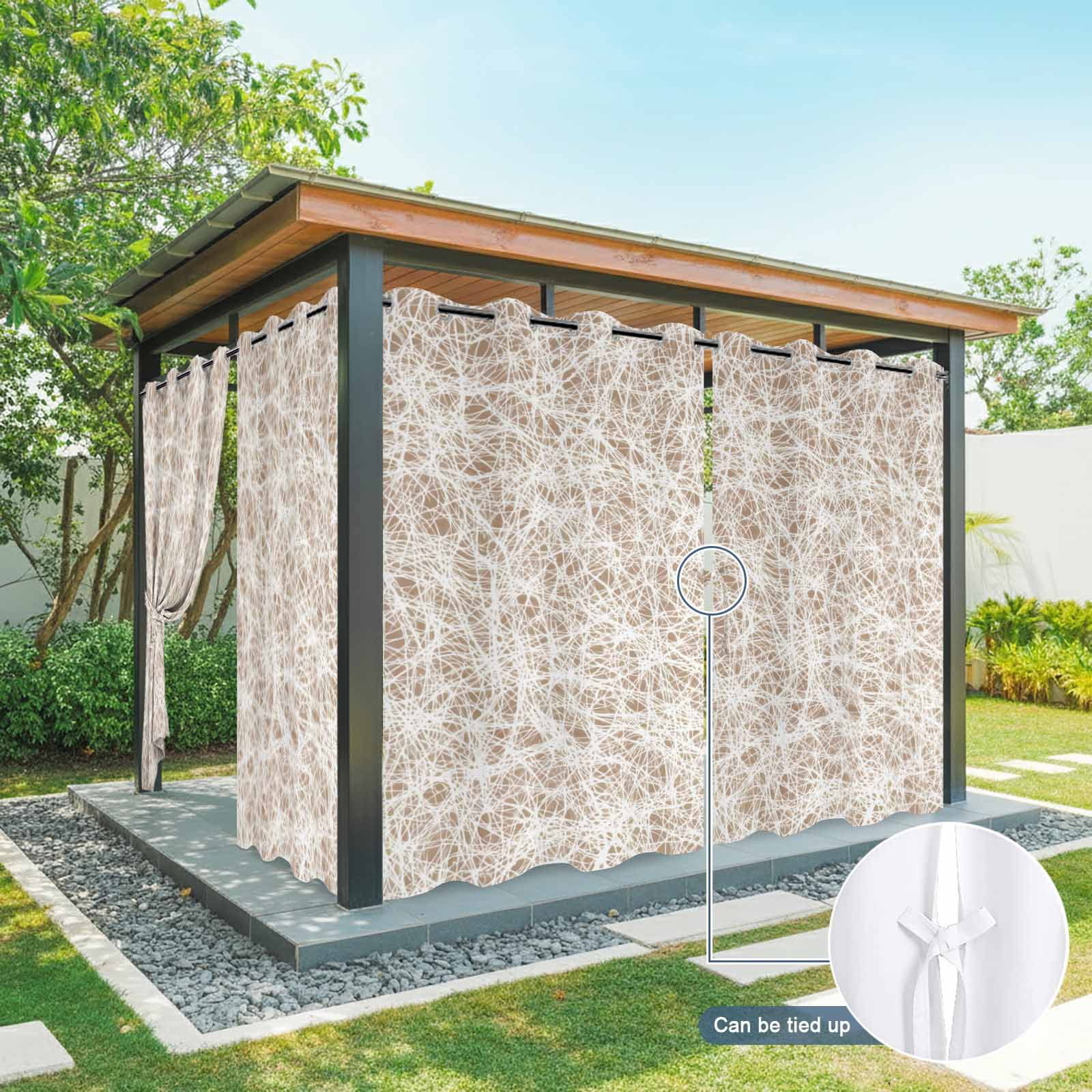 Abstract Fiber Line Outdoor Curtains for Patio, Spring Vibrant Brown White Art Cobweb Sunshade Privacy Drapes Grommet Waterproof Outside Curtains for Porch/Cabana/Balcony 54"x 108", 1 Panel