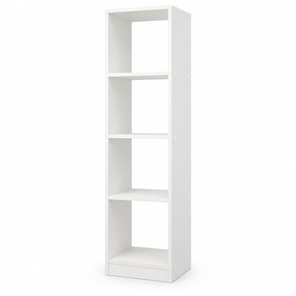Furnibear 5 Tiers 4-Cube Narrow Bookshelf with 4 Anti-Tipping Kits White, 15" x 13" x 56" - Open Storage Display Rack for Home Office