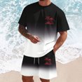 thumbnail image 2 of FUZHIQ Hawaiian Tropical Style Men's Gradient 2 Piece T-Shirt Shorts Set Island Sunset Tree Print Summer Casual Beach Vacation Loose Fit Outfit,L, 2 of 5