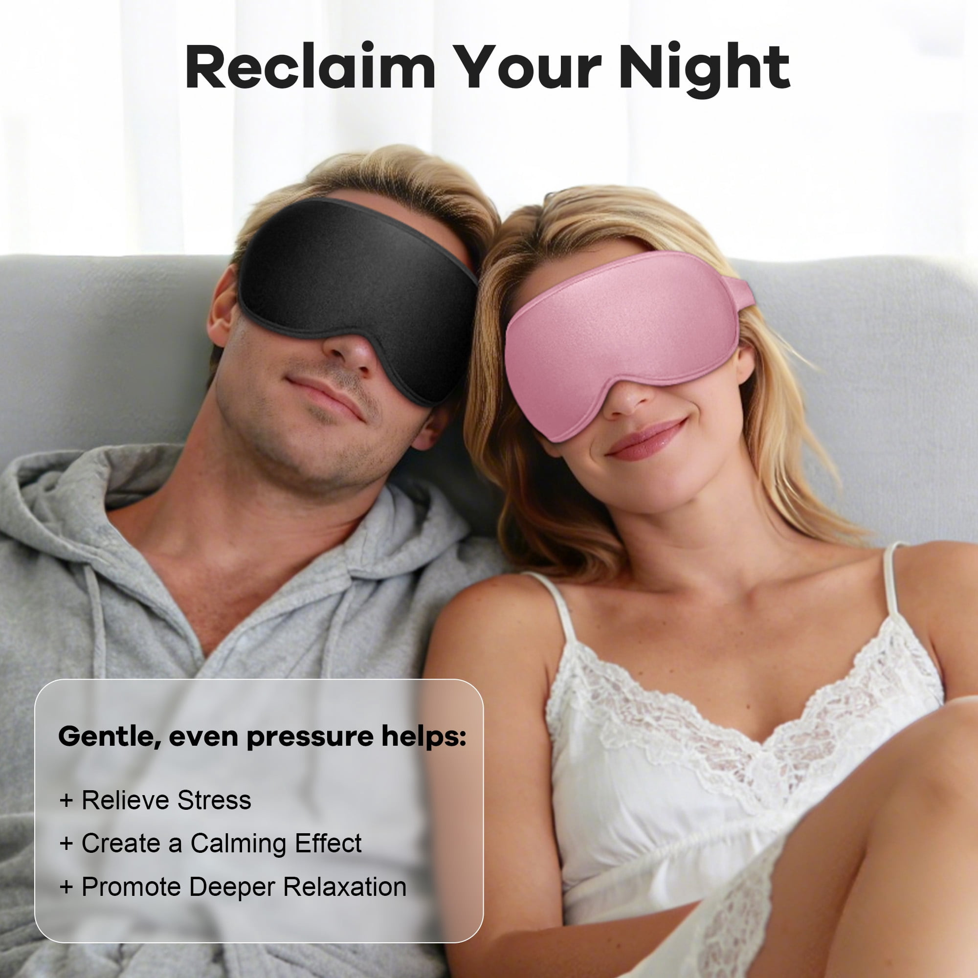 FACEMOON Memory Foam Weighted Soft Blackout Zero Pressure Sleep Eye Mask for Sleep Support with Storage Bag, 2 Pack