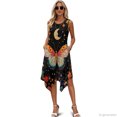 thumbnail image 2 of HELLHERO Side Pockets Sleeveless Sundress, Butterfly and Moon Pattern Summer Sleeveless Dress Polyester Irregular Hem Midi Dress Shape Stable, 2 of 8