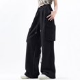 thumbnail image 2 of MuZeFu Cargo Pants for Women Black Women's Solid Color Fashion Casual Loose Broad Leg Full Length Pants, 2 of 6