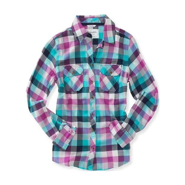 Camisa con botones Aeropostale Signature para mujer azul pequeño