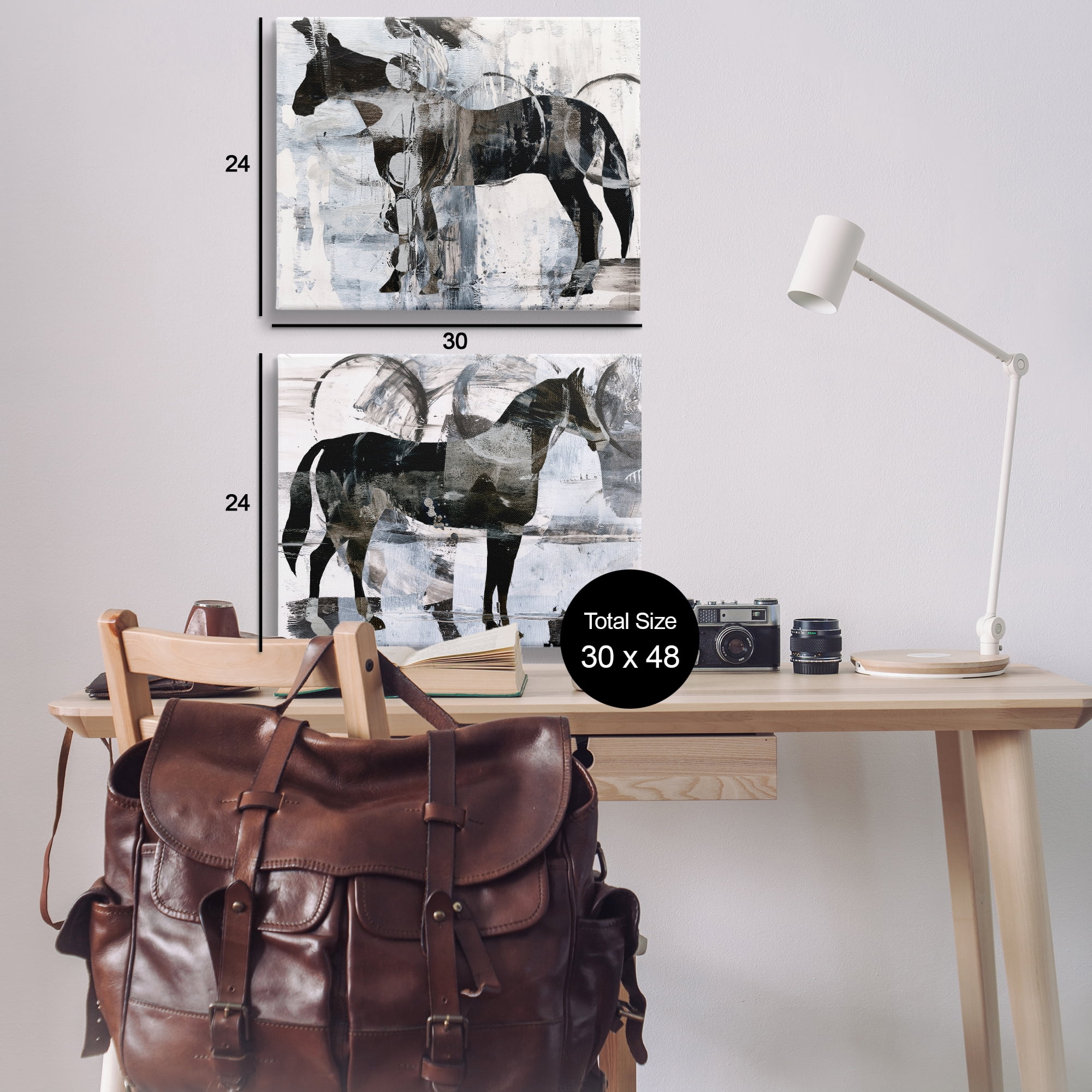 Stupell Industries Abstract Horse Silhouette Circles Animals Painting Wrapped Canvas Art Print Wall Art, 30 x 24, Set of 2
