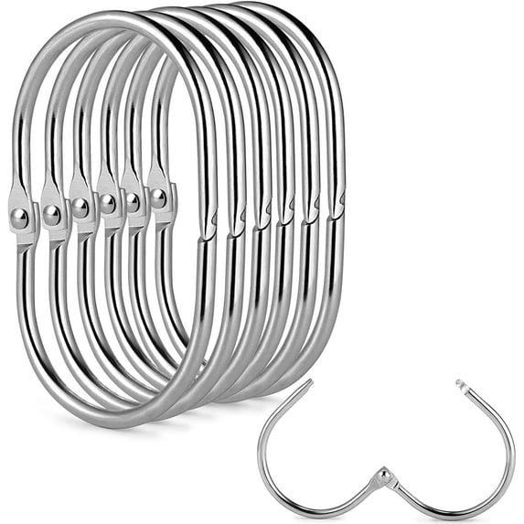 Shower Curtain Hooks, 12 Pcs Shower Curtain Rings, Oval Snap Shower Hooks for Shower Curtain, Metal Shower Curtain Hooks Rust Proof, Glide Smoothly Shower Rings for Curtain, Shower Rod (Chrome)
