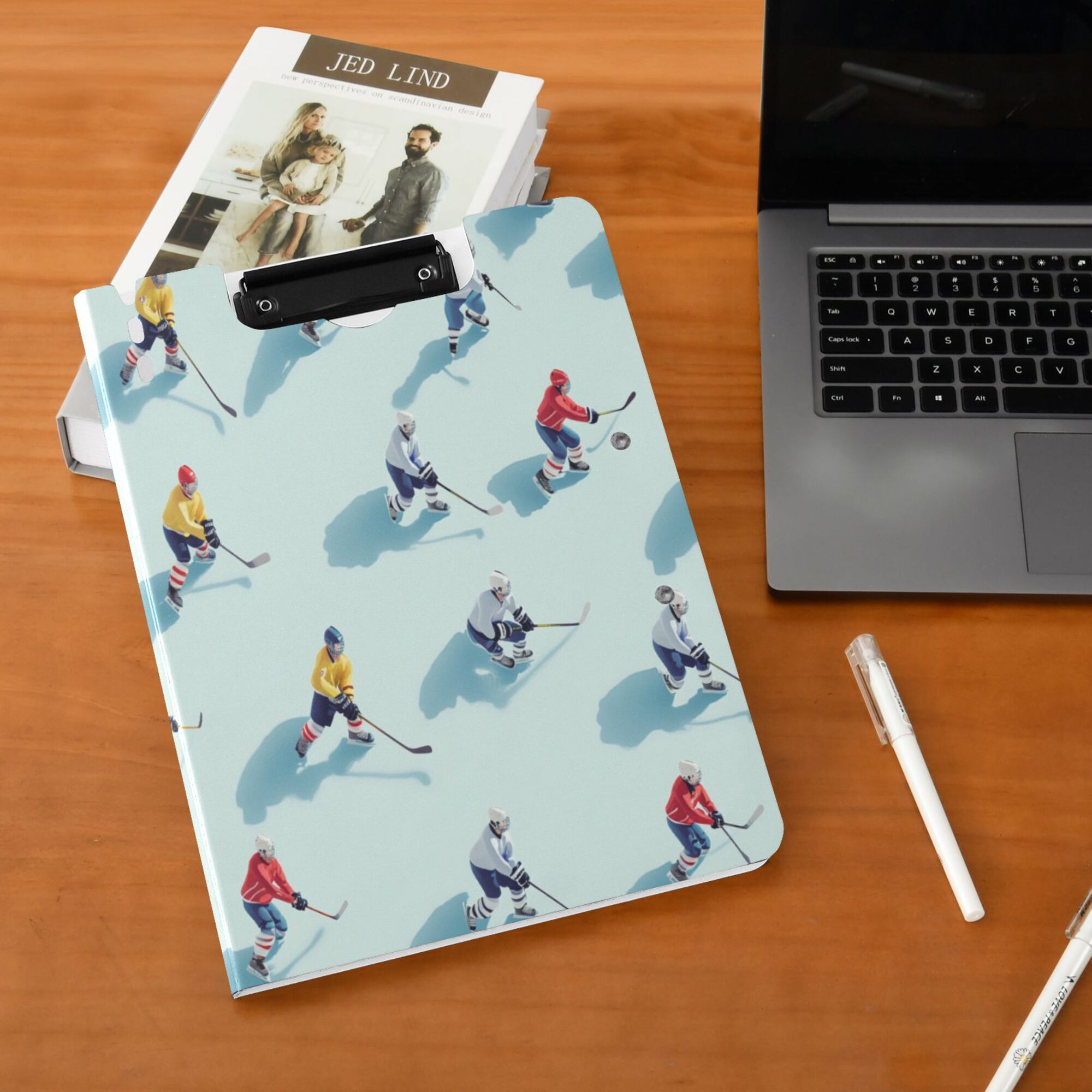 FORMRS A4 Clipboard Folder with Pen Holder Horizontal Foldable School Office Binder, Ice Hockey