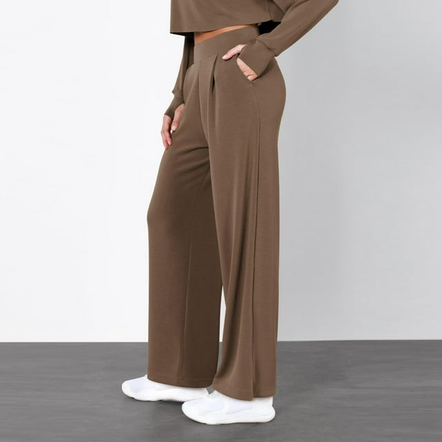 WILLBEST Pantalones Casuales para Mujer, de Pierna Ancha, Cintura Alta Elástica, para Trabajo, Negocios, Largos y Rectos, para Verano Chica