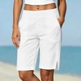 thumbnail image 2 of Ihhxva Cotton Beach Shorts for Women Elastic Waist Solid Color Adjustable with Pockets Stretchable Summer Exterior Pocket High Bermuda Style Casual Workout Lounge S-2XL, 2 of 9