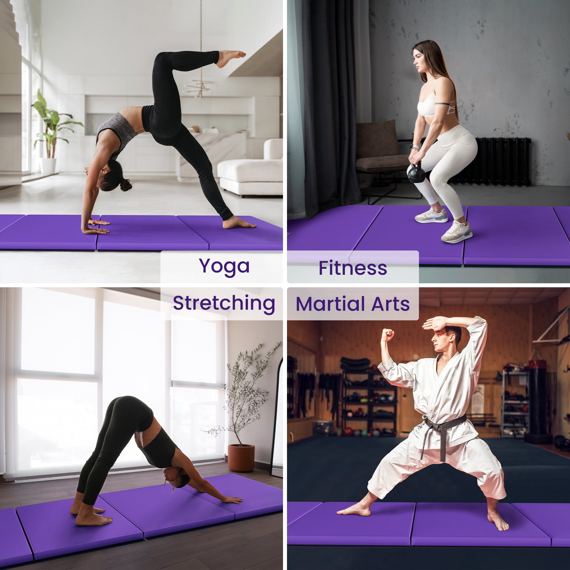 BalanceFrom Folding Exercise Mat, 10ft x 4ft Four Fold Exercise Mat with Carrying Handles for Yoga, MMA, Gymnastics and Home Gym Protective Flooring, 2-inch Thick, Purple
