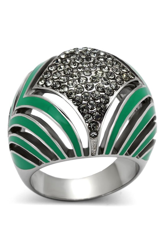 TK839 - High polished (no plating) Stainless Steel Ring with Top Grade Crystal in Black Diamond