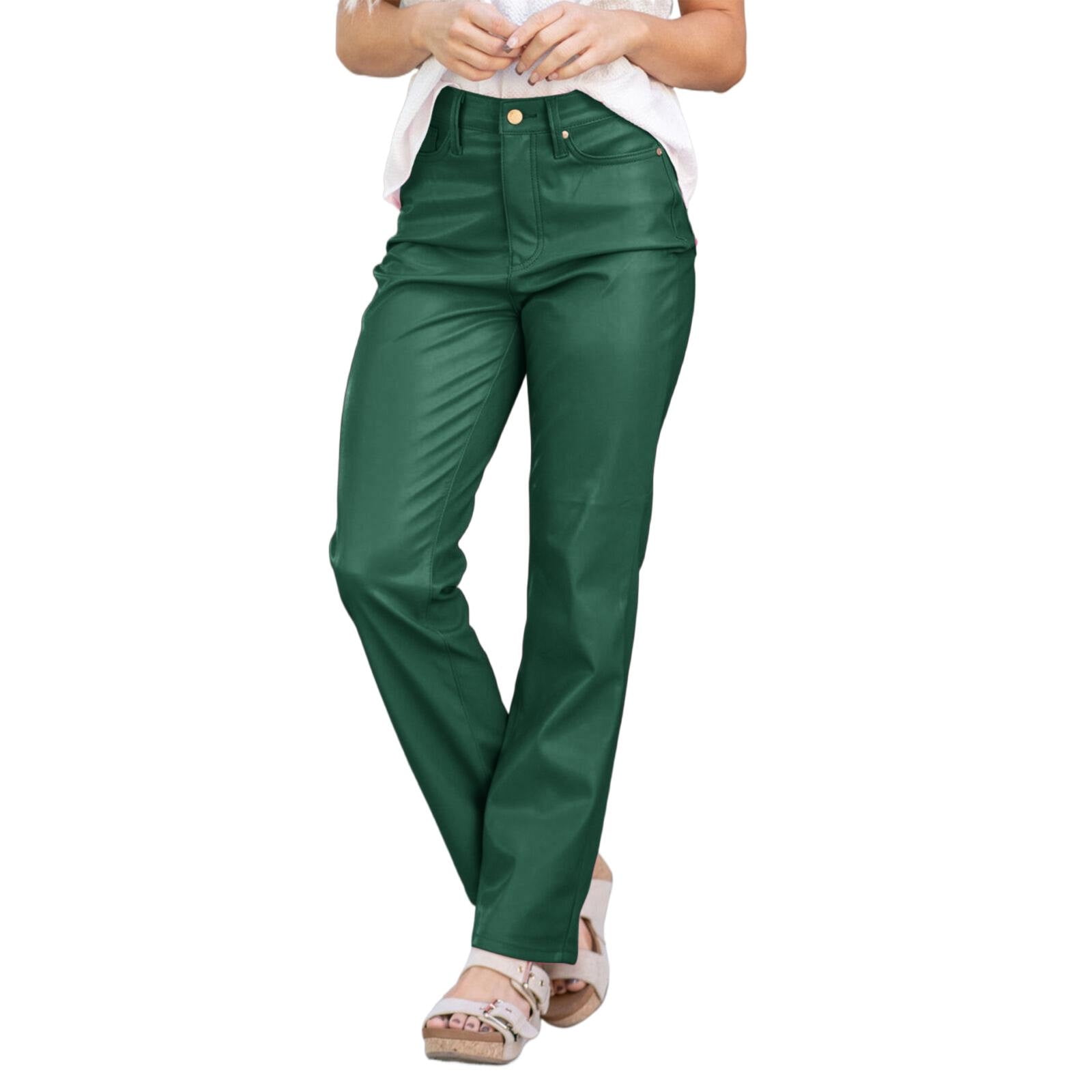 Women's High Rise Straight Leg Trousers in Faux Leather Elegant Vegan Leather Pants for Business Casual Wear