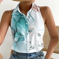 thumbnail image 2 of Hauts à Manches de Chemise pour Femmes Hauts Décontractés à Imprimé pour Femmes Bouton Haut Sans Manches Chemise Col Rabattu Veste Hauts à Manches 1/2 pour Femmes, 2 of 6