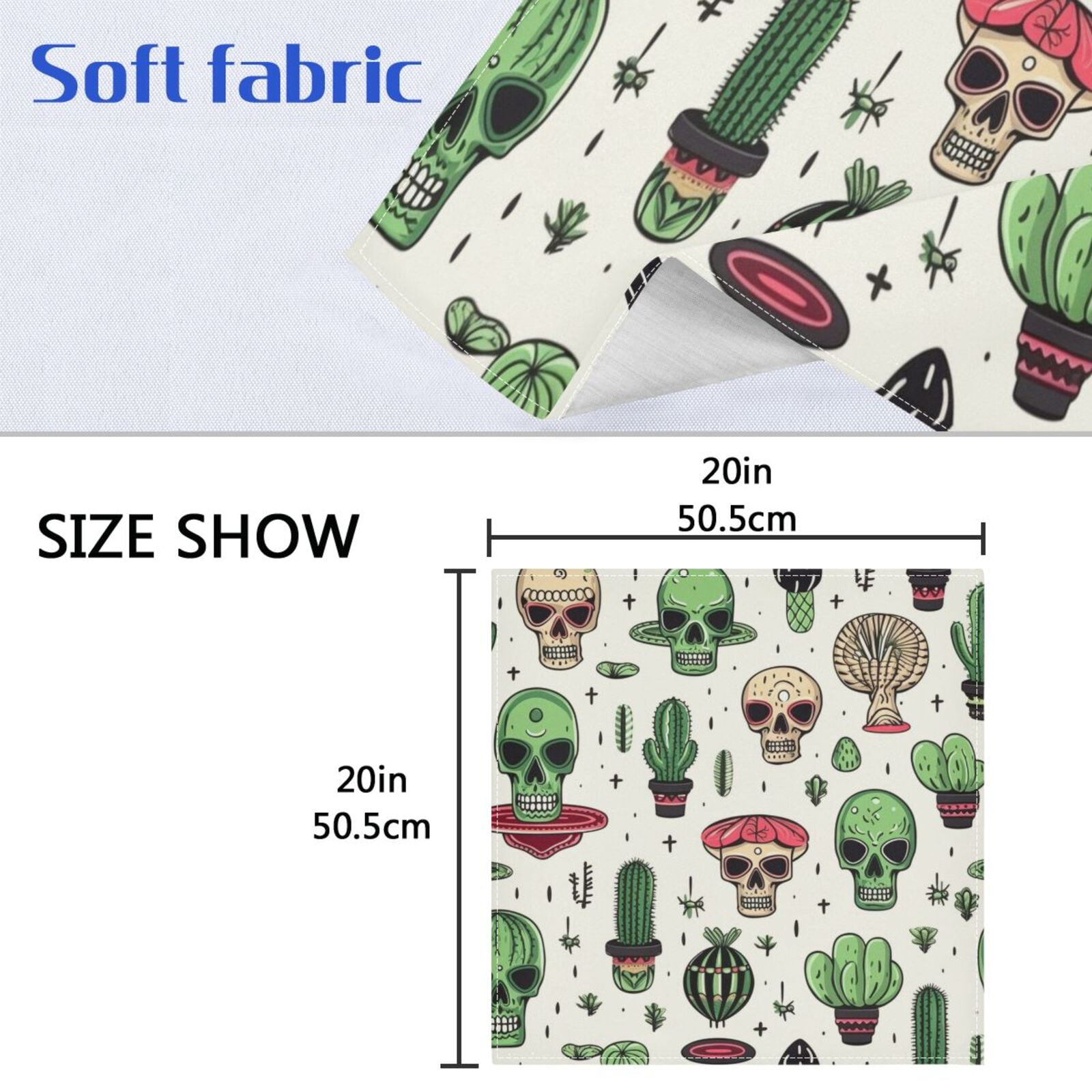 JSTEL Skull Cactus Cloth Napkins Set of 6, 20x20 Inch Washable and Reusable Napkin for Decoupage Dinner Party Everyday Use