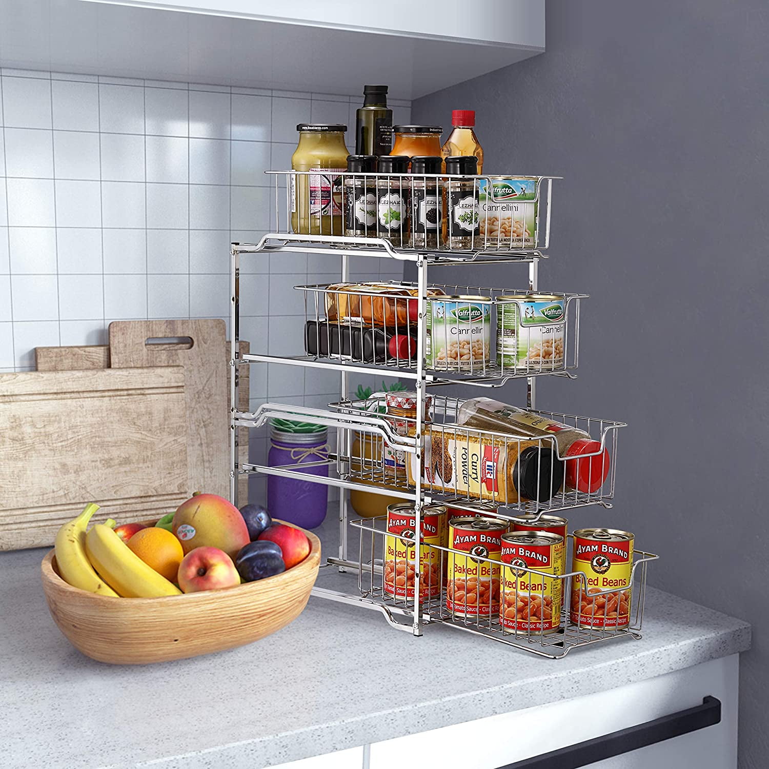 Chrome Simple Trending Stackable 2-Tier Under Sink Cabinet Organizer with Sliding Storage Drawer 
