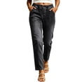 thumbnail image 3 of Cutuoiiu Womens Comfortable Denim Bottoms Solid Color Elastic Waist Straight Leg Cropped Jeans Relaxed Fit with Functional Pockets Casual Pants for All Season Daily Wear, 3 of 8