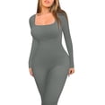 thumbnail image 3 of TAIAOJING Women's Long Sleeve Bodysuit Womens Open Back Long Sleeve Flared Bottom Pants Romper Bodycon Jumpsuit Yoga Rompers, 3 of 8