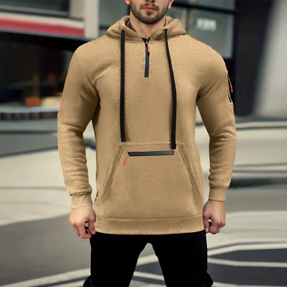 Blczomt Hoodies for Men Pullover Plain Hoodie Long Sleeve Half Zip Yellow Casual Mens Fashion