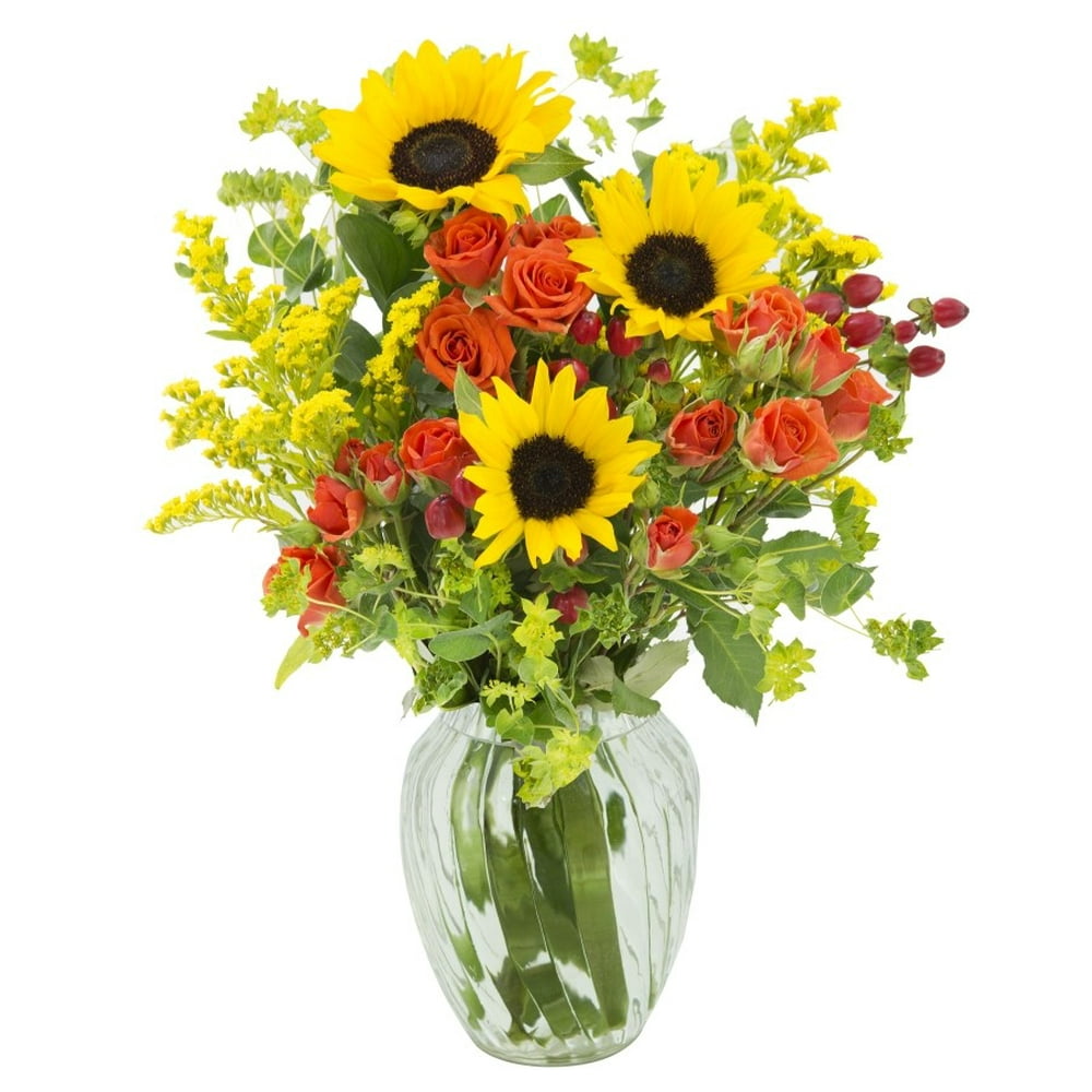 Blooms2Door Summer Sunset Sunflower Mixed Bouquet with Vase Walmart