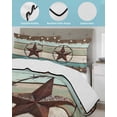 thumbnail image 4 of Quilts Twin Size, Brown Texas Star Teal Soft Comforter Bedding Set for Bed, Vintage Country Star Turquoise Wooden Lightweight Quilted Bedspread with Pillow Cover(2 Pieces) for All Season, 68x86 Inch, 4 of 6