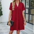 thumbnail image 4 of Women Dresses Plus Leisure Fashion Dresses New Loose V-neck Sexy Short Sleeved Solid Fashion Dresses Red Trendy Skirt Size L, 4 of 7
