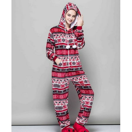 

PIKADINGNIS New Winter Christmas Flannel Onesies For Women One-Piece Pajamas Snowflake Print Warm Soft Sleepwear Long Sleeve Jumpsuit Pijama