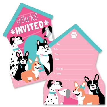 Big Dot of Happiness Pawty Like a Puppy Girl - Shaped Fill-in Invites - Pink Dog Baby Shower or Birthday Party Invite Cards with Envelopes - Set of 12