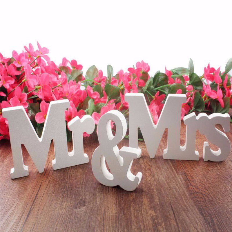 Wedding Table Decorations Rustic Wooden Mr & Mrs Letters Sign Standing Top J 