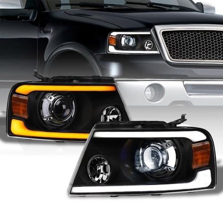 Switchback Sequential For 04-08 F150 Blk Full LED Projector Headlights Strip Bar