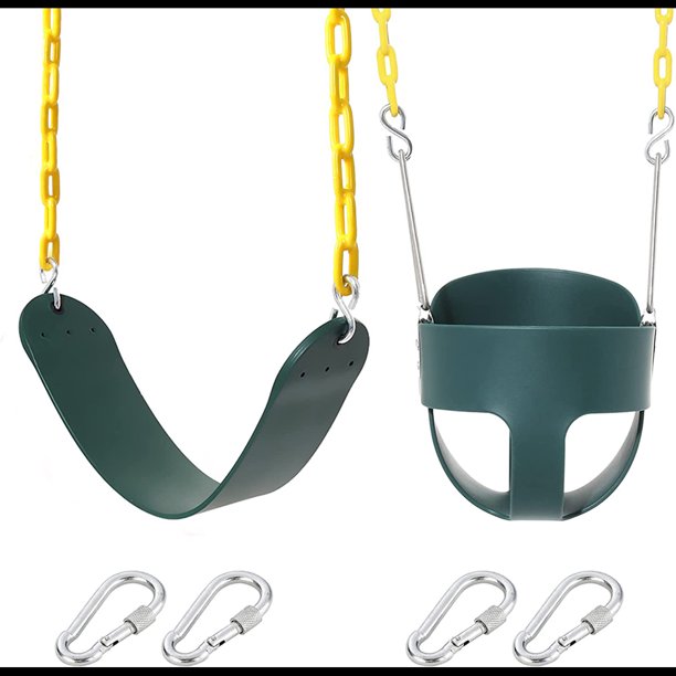 Green swing set Full bucket swing with high backrest for toddlers