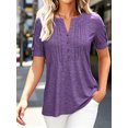 thumbnail image 5 of Short Sleeve V-neck Women Button Henley Blouse Tops Summer Pleated Casual Blouse Shirt, 5 of 6