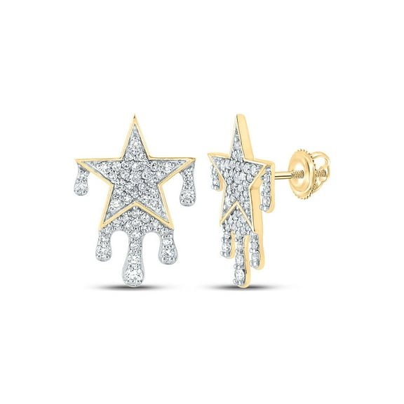 Macey Worldwide Jewelry 10k Yellow Gold Mens Diamond Dripping Star Earrings 3/4 Ctw