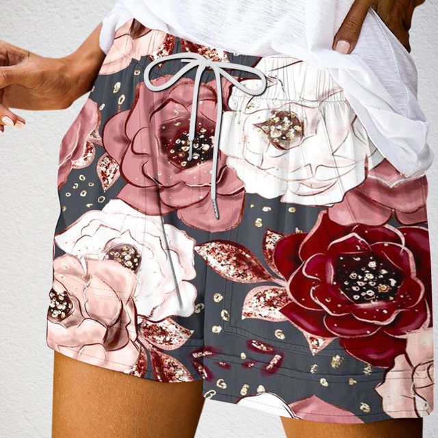 Puntoco Pantalones cortos deportivos para mujer, pantalones cortos con bolsillos y estampados de verano para mujer, pantalones casuales