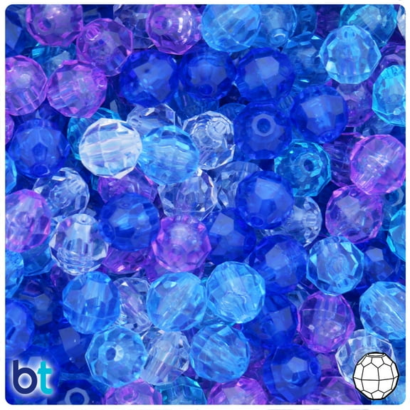 BeadTin Blue & Purple Mix Transparent 10mm Faceted Round Plastic Beads (225pcs)