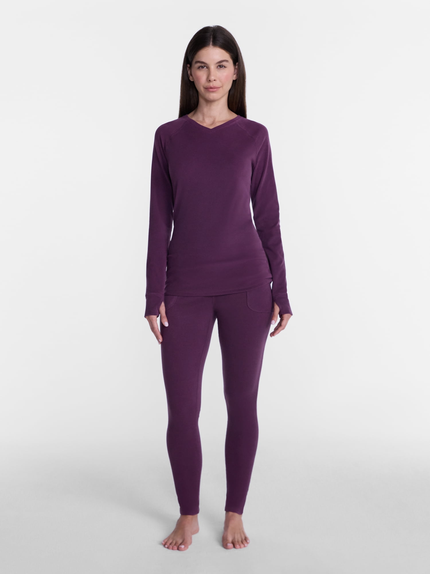 ClimateRight by Cuddl Duds Women’s Warmest Therma Suede Long Sleeve V Neck Thermal Base Layer Top, Sizes XS to 4X