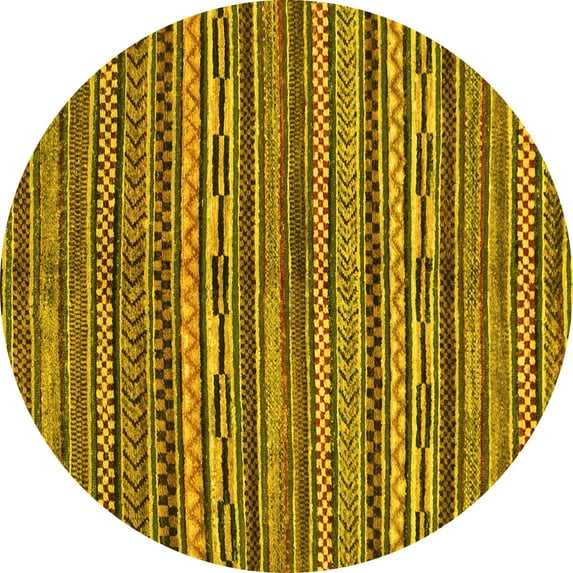 Ahgly Company Machine Washable Indoor Round Oriental Yellow Modern Area Rugs, 5' Round