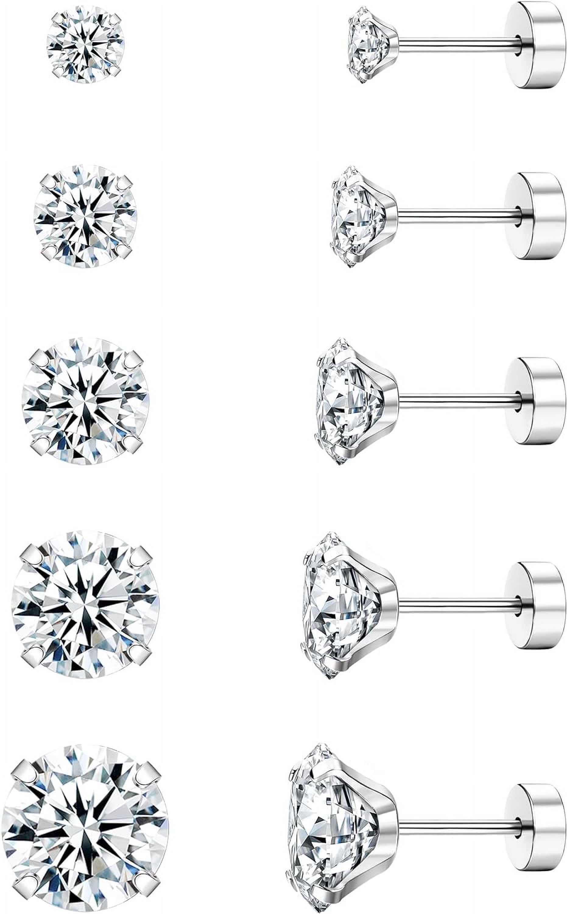 ZDE Orecchini Flatback In Titanio Con Cristallo - Set Da 3 Paia (3mm, 4mm, 5mm) Ipoallergenici Per Piercing