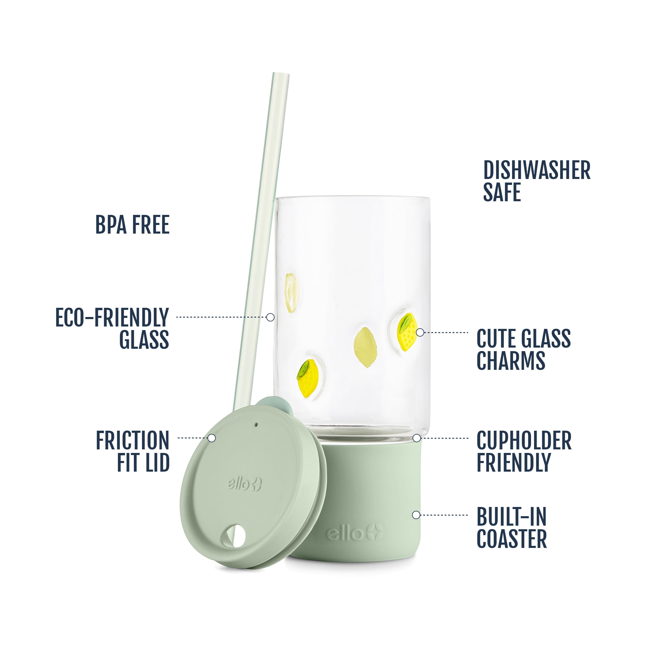 Ello Nova Charmed 18oz Glass Tumbler - Lemons