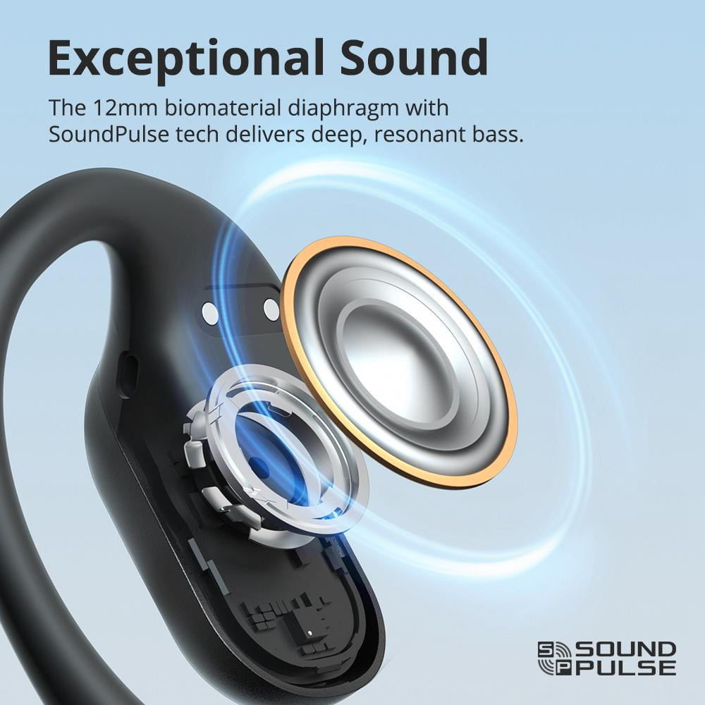 Wireless Earbuds, Open Ear Bluetooth Headphone Sport with Mic, Clip-On Earphones/Headphones-AI Noise Cancelling Mic, 40 hour Playtime, IPX5 Waterproof Headset for Workout/Running
