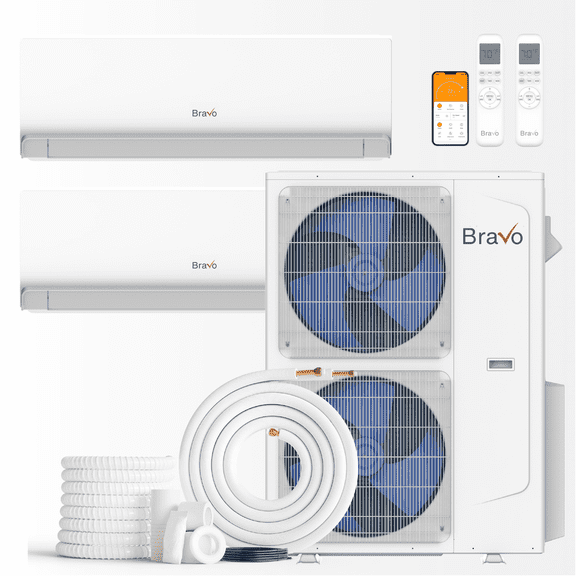 BRAVO 42,000 BTU Dual Zone 18000 + 24000 BTU Wall Mount Ductless Mini Split A/C and Heater with 16ft Installation Kits