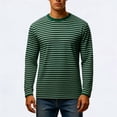 thumbnail image 2 of Mens Striped Long Sleeve Crewneck T Shirts Casual Party Soft Fashion Tee Top Dark Green XL, 2 of 4