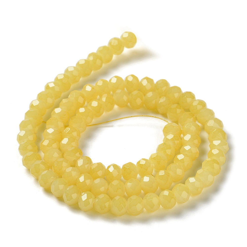 Baking Painted Imitation Jade Glass Bead Strands Faceted Rondelle Yellow 6x5mm Hole: 1.2mm about 85pcs/strand 16.73''(42.5cm)