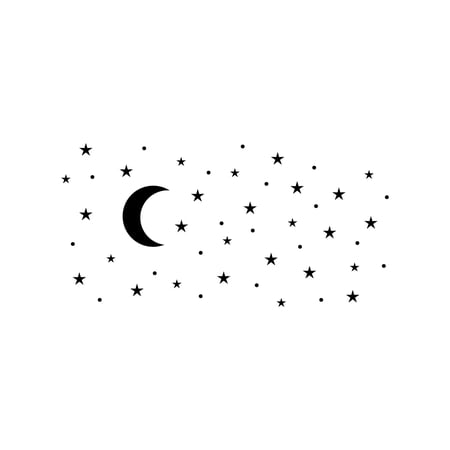 Set Of 48 Vinyl Wall Art Decal - Moon And Stars Pattern - From 1" x 1" Each - Cute Sky Sticker Design For Baby Bedroom Boy Girl Kids Room Home Nursery Playroom Classroom Decor