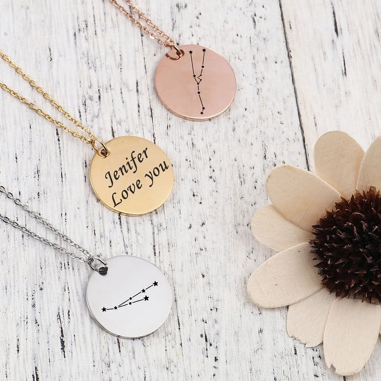 Zodiac Jewelry - Horoscope Constellation Necklace - Zodiac Birthday Gift with Back Can Engraved Name - Zodiac Gift for Girl