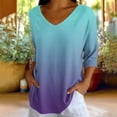 thumbnail image 6 of Naotn Summer Stripe Gradient Shirts for Women Fall Fashion Casual V Neck 3/4 Sleeve Tops Trendy Holiday Beach Blouses, 6 of 7