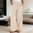 thumbnail image 3 of Palazzo Pants for Women Elastic High Waist Wide Leg Loose Fit Flowy Cotton Linen Pants with Pockets Lounge Trousers, 3 of 9