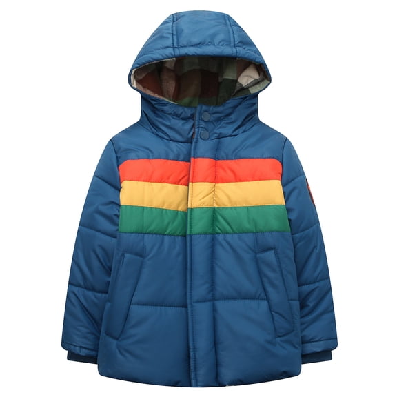 Richie House Little Boys Blue Rainbow Stripe Hooded Padding Jacket 1/2