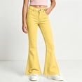 thumbnail image 3 of DJDLJWCJ Teen Girls School Uniform Pants Wide Leg Solid Color Flare Pants Stretch Soft Pull On Casual Pants Yellow Size 9, 3 of 8