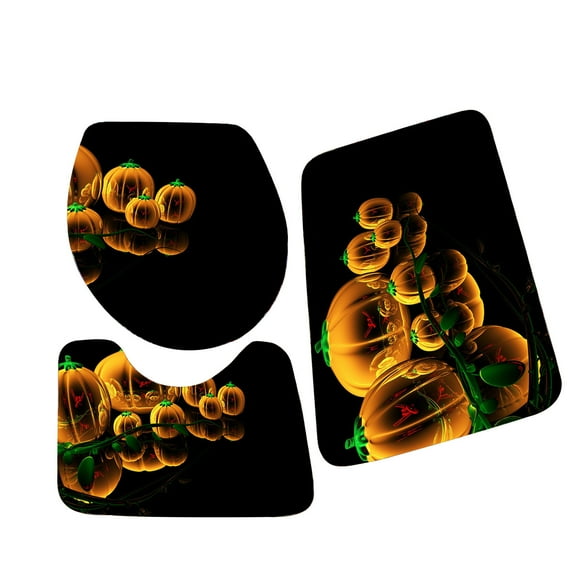 OAVQHLG3B 3-piece Bathroom Carpet,Halloween Decorations Super Soft Non Slip Pumpkin Print Bathtub Carpet And Absorbent Bath Mat, Bathroom Carpet, Plush Bath Mat For Bathroom