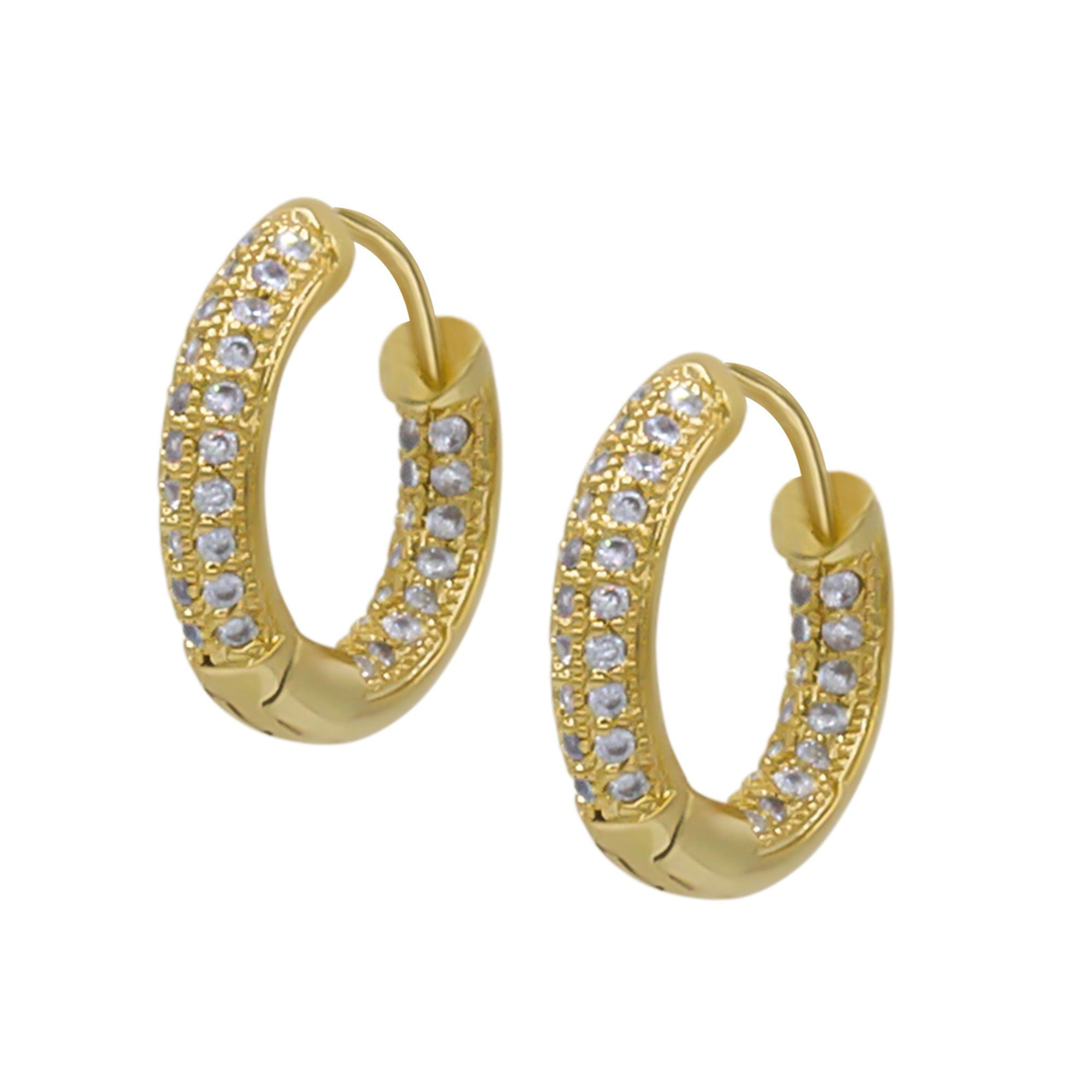 14k Yellow Gold CZ Cubic Zirconia 2mm Fancy Huggies Hoop Earrings 12mm Diameter